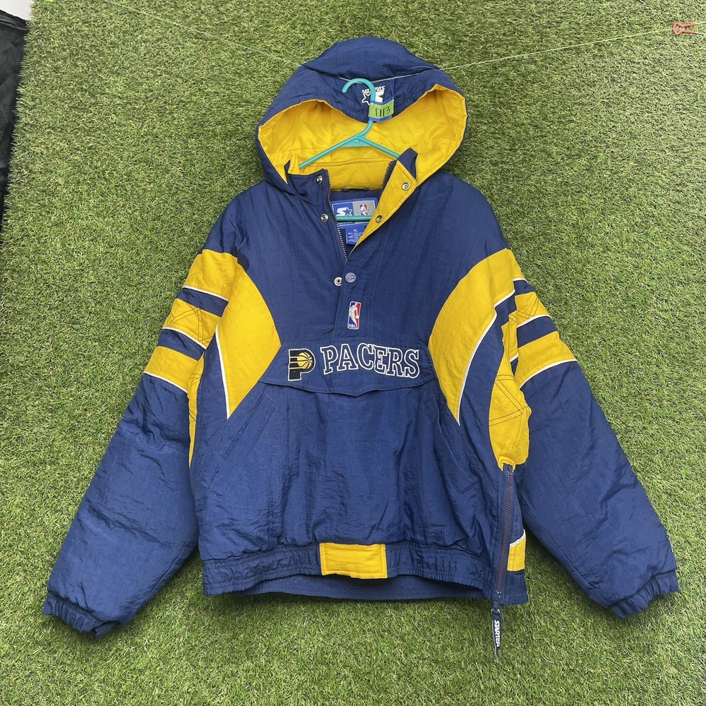Vintage Indiana Pacers Starter Jacket Mens Medium Blue 1/4 Button Snap Pullover